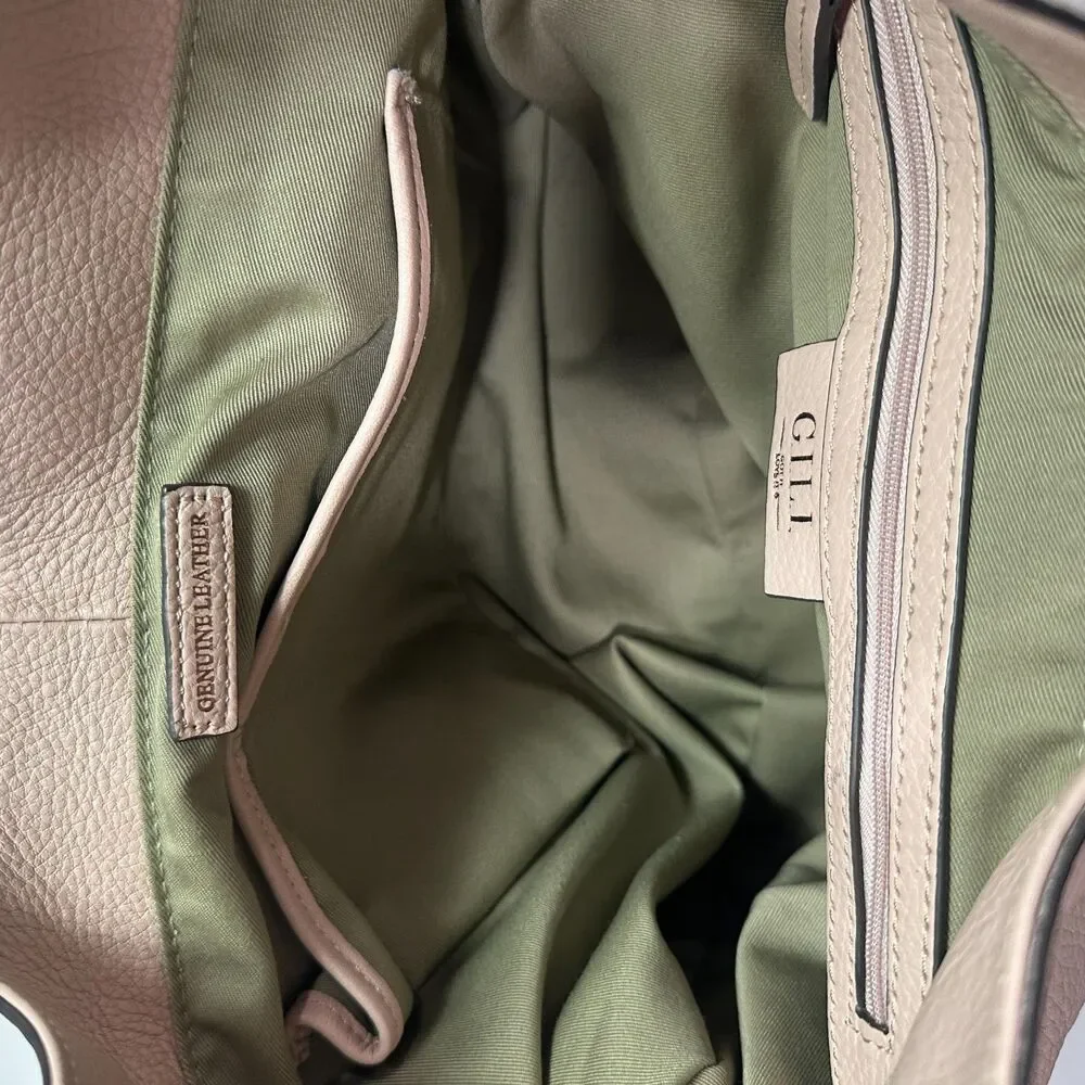 Blush Pink Genuine Leather Slouchy Hobo Shoulder Bag Gold Clasp Medium Large